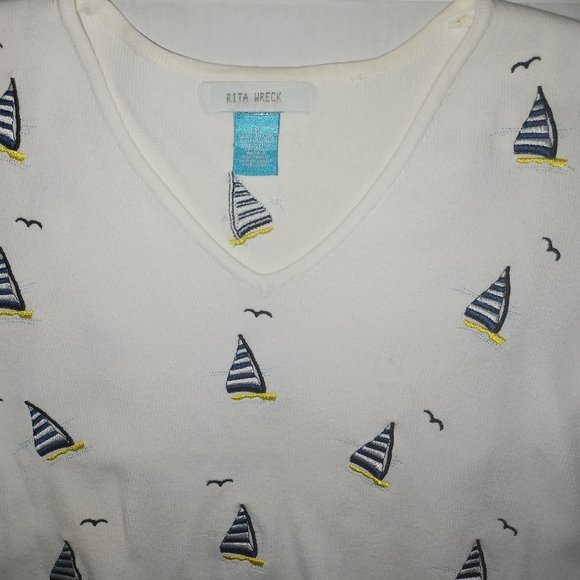 RITA WRECK Tops - RITA WRECK  SAILBOATS AND SEA GULL  V NECK TOP